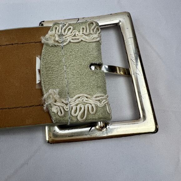 Vintage Anne Klein Leather Suede Classic Belt Sage Green XL Embroider Boho Wide main image 8